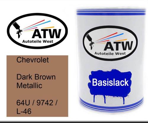 Chevrolet, Dark Brown Metallic, 64U / 9742 / L-46: 500ml Lackdose, von ATW Autoteile West.